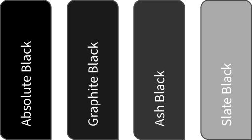 Schwarze Farbpalette der Kreativloft GmbH mit Absolute Black, Graphite Black, Ash Black und Slate Black